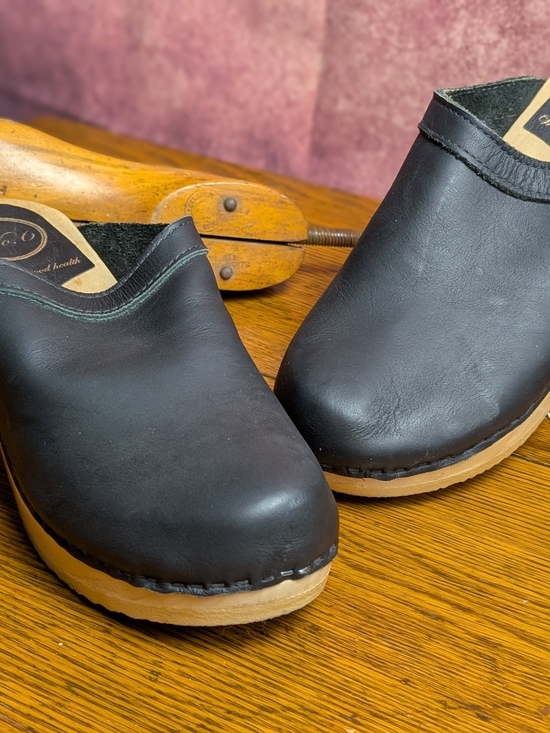 No. 6 Shoes - No.6 Black Leather Wood Platform Clogs Shoes EU 39